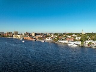 Fototapeta na wymiar Aerial view of Downtown Wilmington North Carolina and the Cape Fear River.