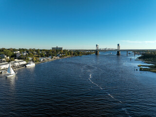 Cape Fear Memorial Bridge over the Cape Fear River, connection Leland, North Carolina to Wilmington, NC.
