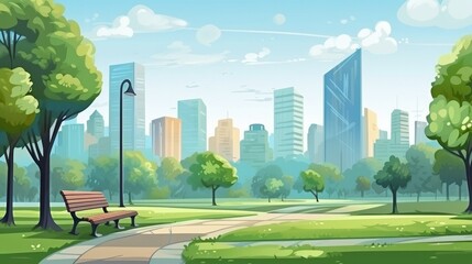 A green park in modern city