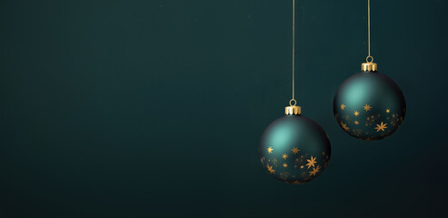 Christmas balls banner with copy space for text. Merry christmas and happy new year greeting card.