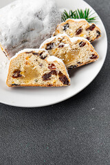 christmas stollen dessert holiday baking sweet treat christmas celebration meal food snack on the table copy space food background rustic top view