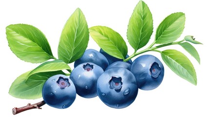 Blueberries with green leaves