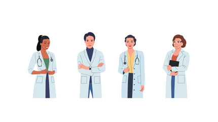 Fototapeta premium Doctors male and female isolated. Vector flat style cartoon illustration.