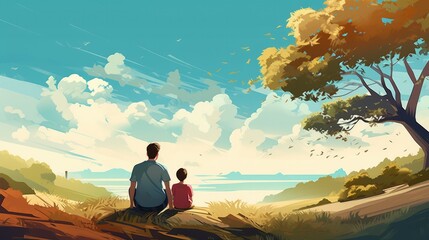 Father and daughter enjoy nature