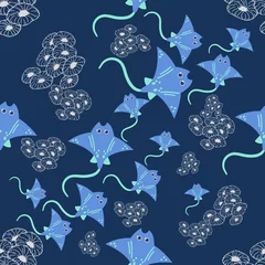 Fototapete Meeresleben Seamless pattern of A school of stingrays swims among the coral.
