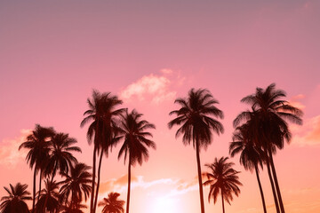 Fototapeta na wymiar Palm Trees During Pink Sky Sunset