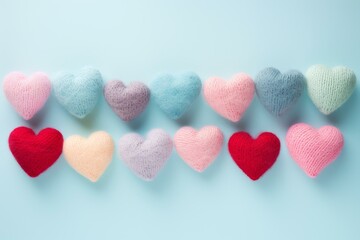 wool hearts on pastel background. Generative AI