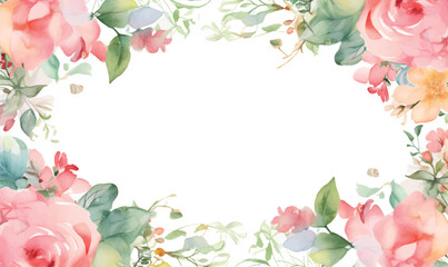 Ornament floral background frame, watercolor illustration, pastel colors