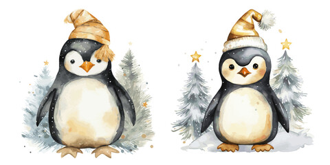 christmas penguins on a white background vectors