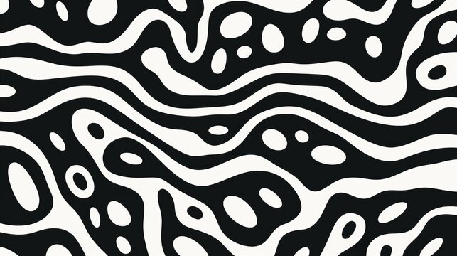 This vector image features a seamless black and white abstract pattern with irregular rounded lines and a halftone transition. It can be used for various design purposes