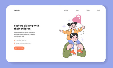 Father and daughter relationship web banner or landing page. Man holding
