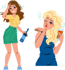 night drunk woman vector. depression alcoholic, female glass, lifestyle alone night drunk woman character. people flat cartoon illustration
