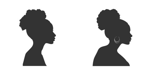 Silhouette of a black woman with a bouffant hairstyle. Vector illustration - obrazy, fototapety, plakaty