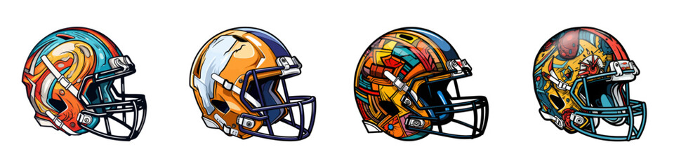 American football helmet set. Vector illustration - obrazy, fototapety, plakaty
