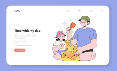 Father and daughter relationship web banner or landing page. Dad