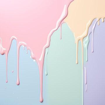 Dripping paint, pastel color, pastel image of paint slowly trickling down a surface. The colors are soft and muted, reminiscent of pastel shades. © aiartth