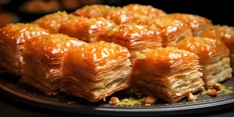 Fotobehang Typical Turkish food. Baklava puff pastry sweets. Generative AI. © Agustin