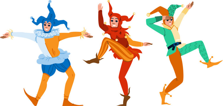 character jester medieval vector. man costume, kingdom historical, peasant middle character jester medieval character. people flat cartoon illustration