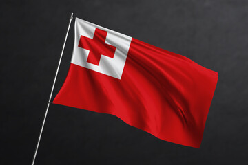 3D Waving flag design. Tonga National flag on black background.