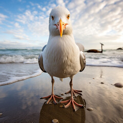 Obraz premium Seagull on the attack stealing food.
