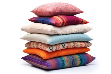 A stack of decorative and colorful pillows in a variety of patterns, adding elegance and coziness to your home interior.