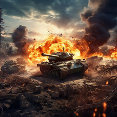 Tank on the battlefield.