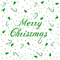 Green poster Merry Christmas with trees, stars and lollipops isolated on white background. Great for Christmas banners, posters, gift tags and labels.Great print for your design illustration