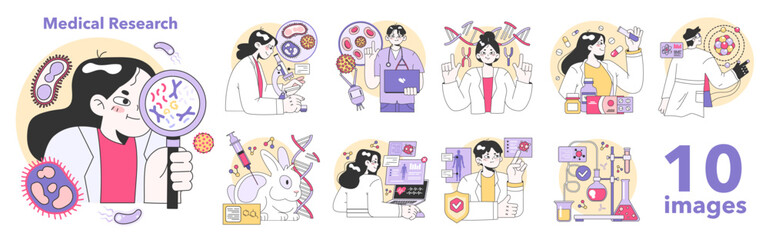 Medical research set. Biotechnology, medicine and pharmacology development.