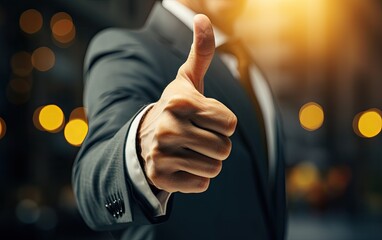 Businessman showing thumbs up.