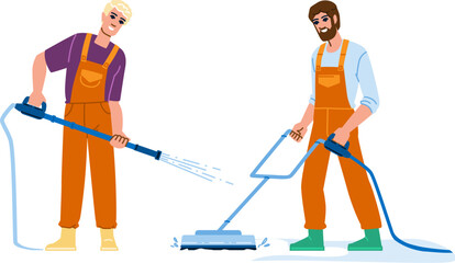 wash pressure washing vector. water cleaner, jet job, dirty power wash pressure washing character. people flat cartoon illustration