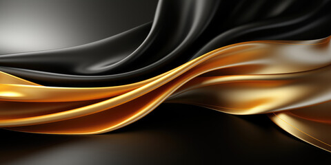 abstract banner with black and gold flowing waves