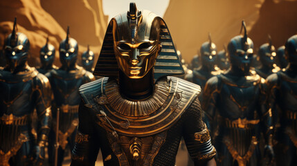 Osiris, also called Usir, one of the most important gods of ancient Egypt with his army.