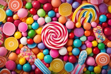 Fototapeta na wymiar Multicolored Colorful candy background. Assorted snack. Generate Ai