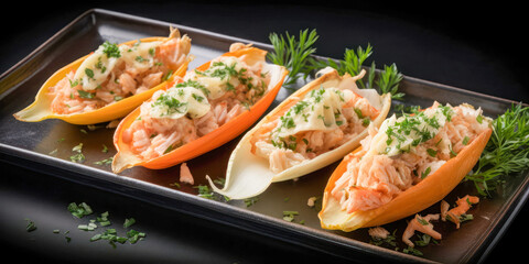 King endives with salmon and cheese. Generative AI.