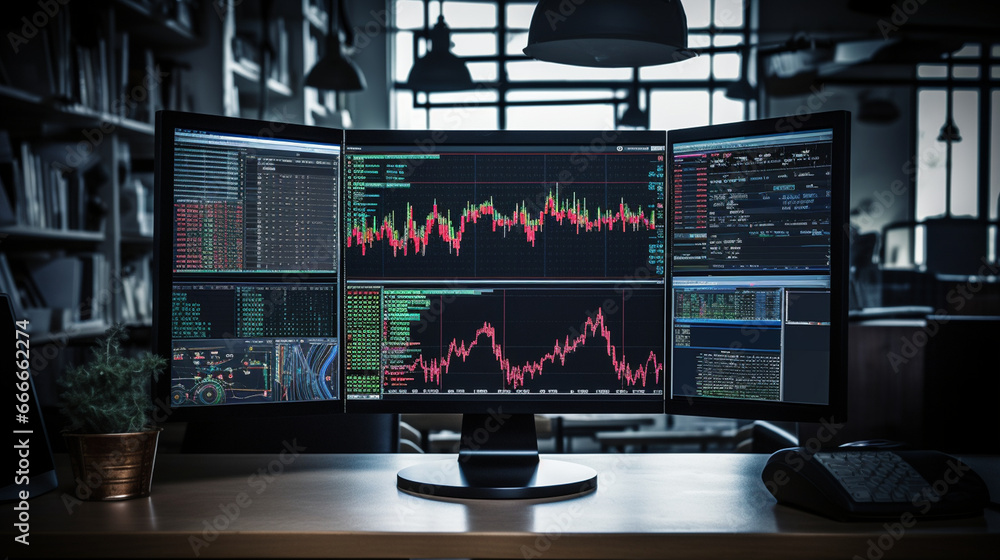 Aufkleber a computer monitor featuring stock price charts of multiple companies, providing a comprehensive vie
