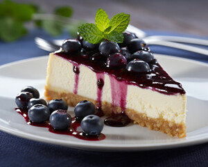 Side photo of blueberry cheesecake on plate