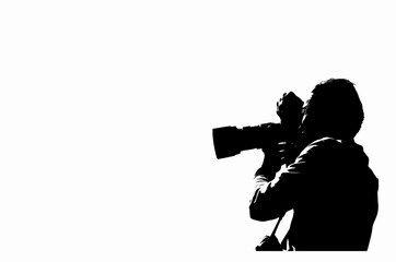 silhouette of photographer with camera, Silhouette cameraman isolated on white background with copy space, Illustration vector