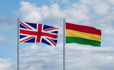 Bolivia and United Kingdom flags, country relationship concept