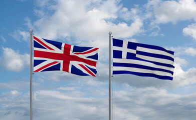 Greece and United Kingdom flags, country relationship concept