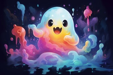 Whimsical Colorful cute ghost. Child person. Generate Ai