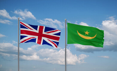 Mauritania and United Kingdom flags, country relationship concept