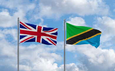 Tanzania and United Kingdom flags, country relationship concept