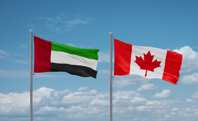 Canada and United Arab Emirates, UAE flags, country relationship concept