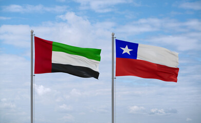 Chile and United Arab Emirates, UAE flags, country relationship concept