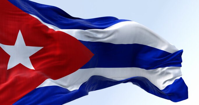 Cuba national flag waving in the wind on a clear day