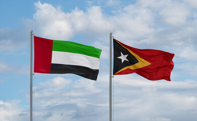 East Timor and United Arab Emirates, UAE flags, country relationship concept