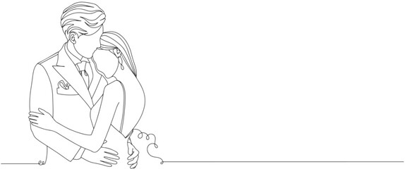 Wedding couple line art style  vector illustration