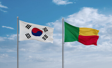 Naklejka premium Benin and South Korea flags, country relationship concept