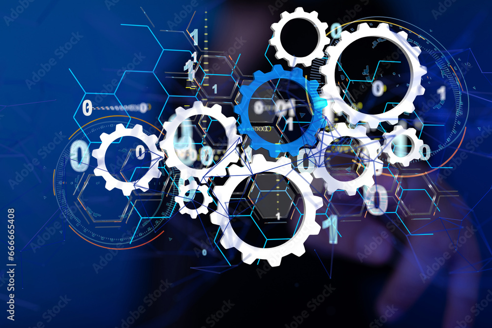 Poster neural network 3d illustration. big data and cybersecurity - neural network exposure digital