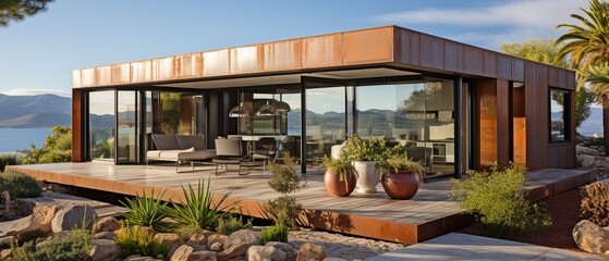 Small vacation home with a corten steel facade..
